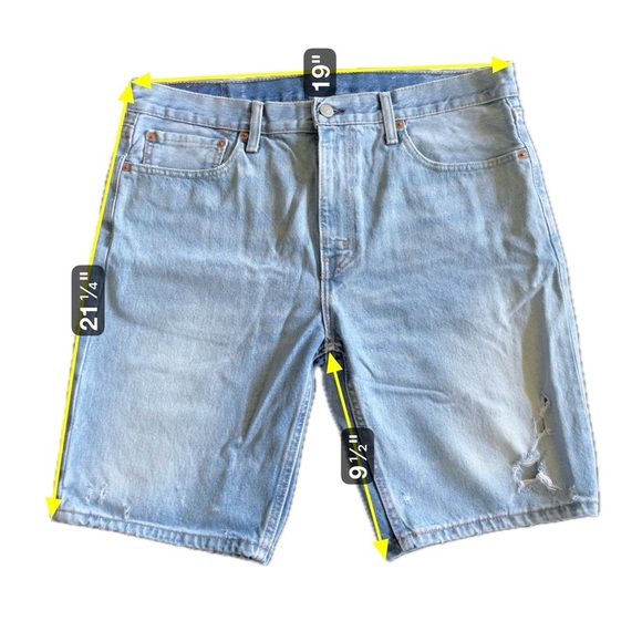 Levi’s 502 Denim Jean Shorts Mens Size 36 Light Wash Distressed Cut Offs - Picture 2 of 5